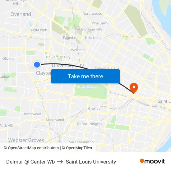 Delmar @ Center Wb to Saint Louis University map
