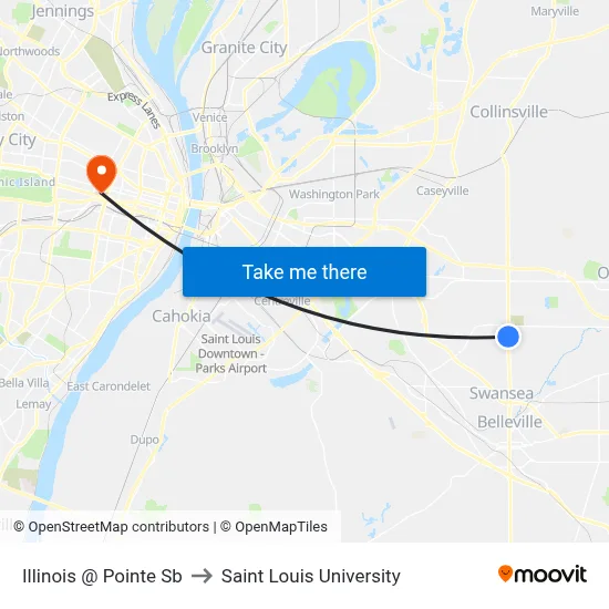 Illinois @ Pointe Sb to Saint Louis University map