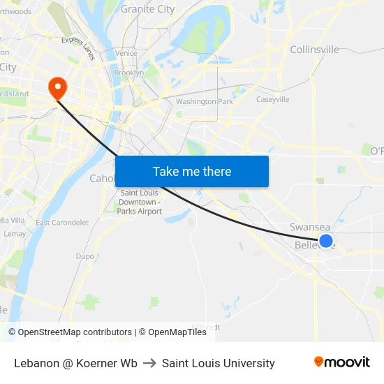 Lebanon @ Koerner Wb to Saint Louis University map