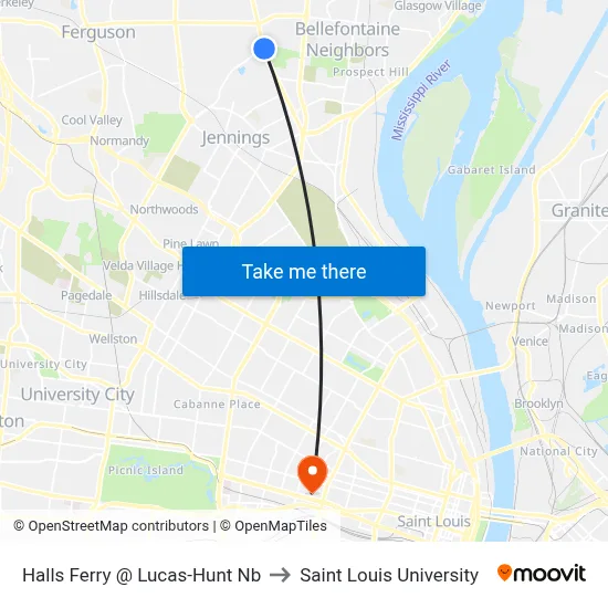 Halls Ferry @ Lucas-Hunt Nb to Saint Louis University map