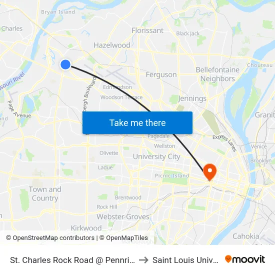St. Charles Rock Road @ Pennridge Wb to Saint Louis University map