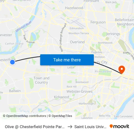 Olive @ Chesterfield Pointe Parkway Eb to Saint Louis University map