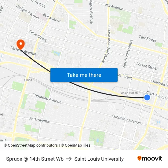 Spruce @ 14th Street Wb to Saint Louis University map