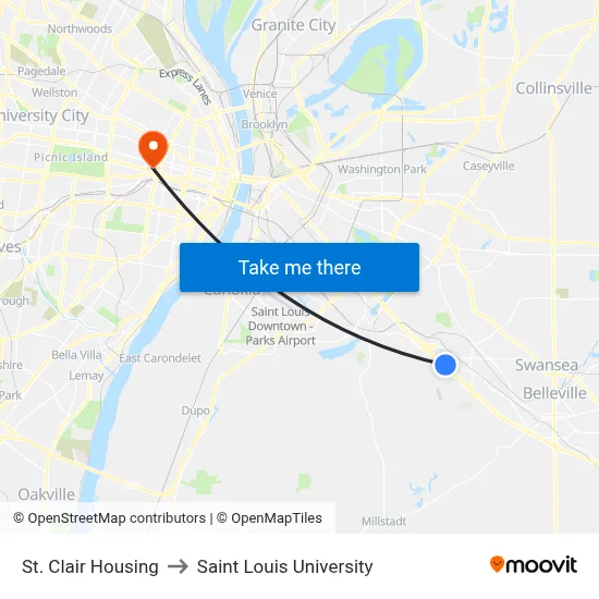 St. Clair Housing to Saint Louis University map