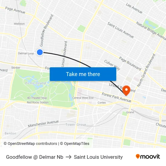 Goodfellow @ Delmar Nb to Saint Louis University map