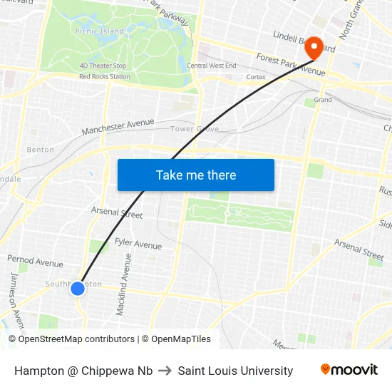 Hampton @ Chippewa Nb to Saint Louis University map