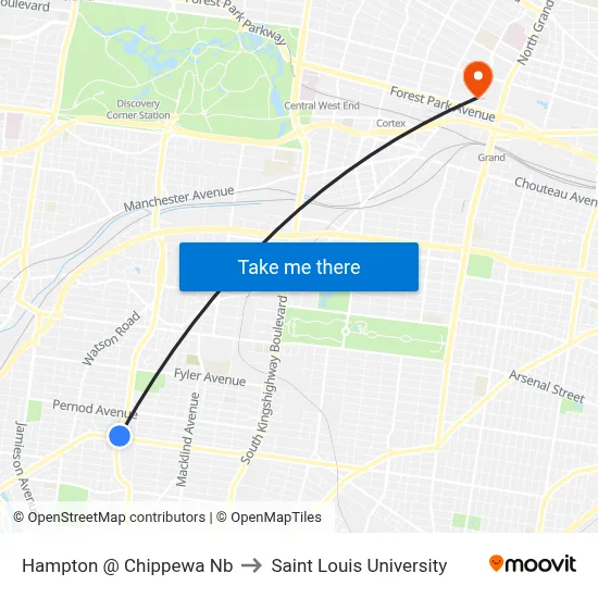 Hampton @ Chippewa Nb to Saint Louis University map