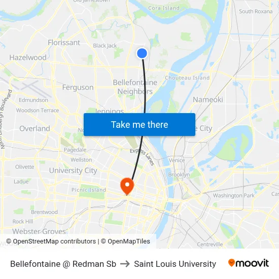 Bellefontaine @ Redman Sb to Saint Louis University map
