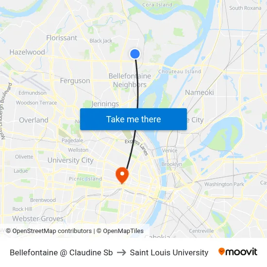 Bellefontaine @ Claudine Sb to Saint Louis University map