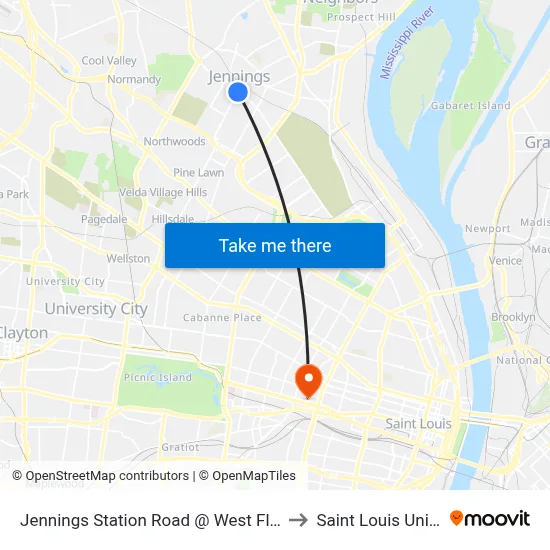 Jennings Station Road @ West Florissant Nb to Saint Louis University map