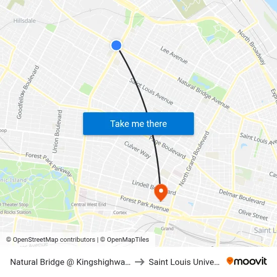 Natural Bridge @ Kingshighway Wb to Saint Louis University map