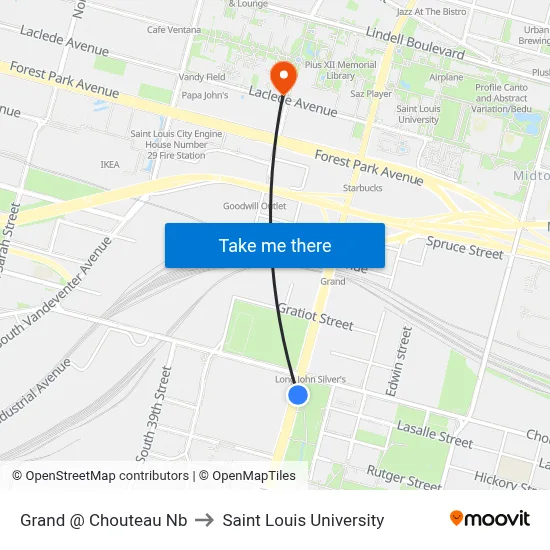 Grand @ Chouteau Nb to Saint Louis University map
