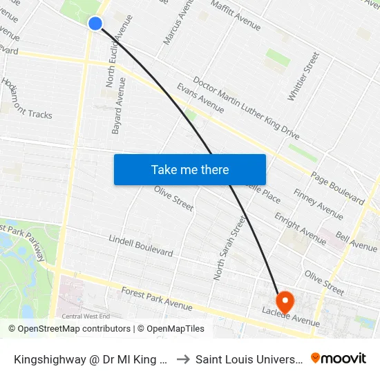 Kingshighway @ Dr Ml King Nb to Saint Louis University map