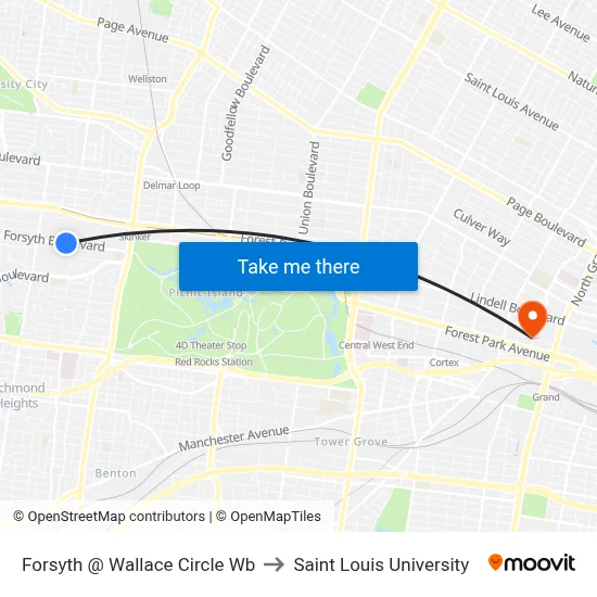 Forsyth @ Wallace Circle Wb to Saint Louis University map
