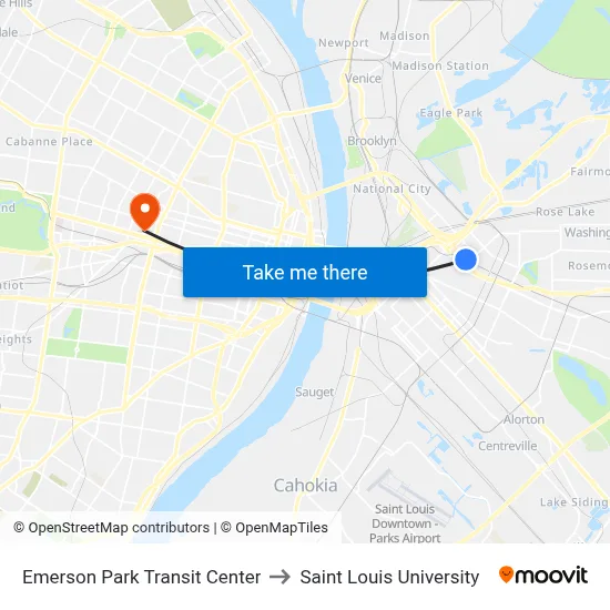 Emerson Park Transit Center to Saint Louis University map