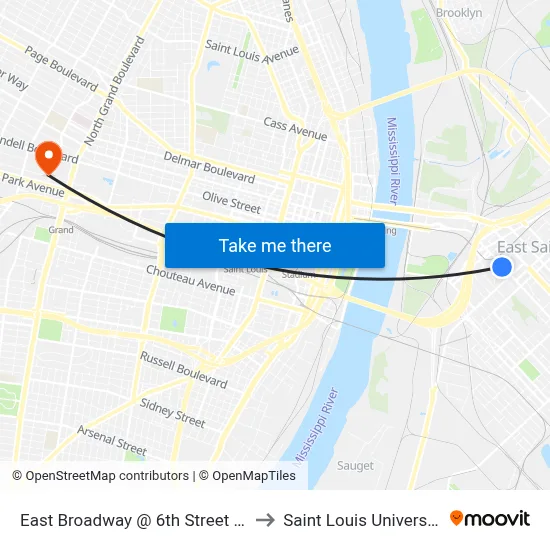 East Broadway @ 6th Street Eb to Saint Louis University map
