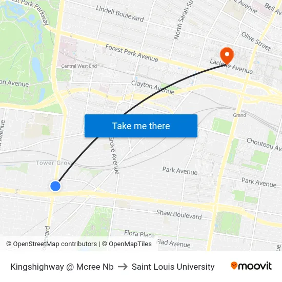 Kingshighway @ Mcree Nb to Saint Louis University map