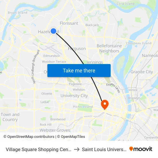 Village Square Shopping Center to Saint Louis University map