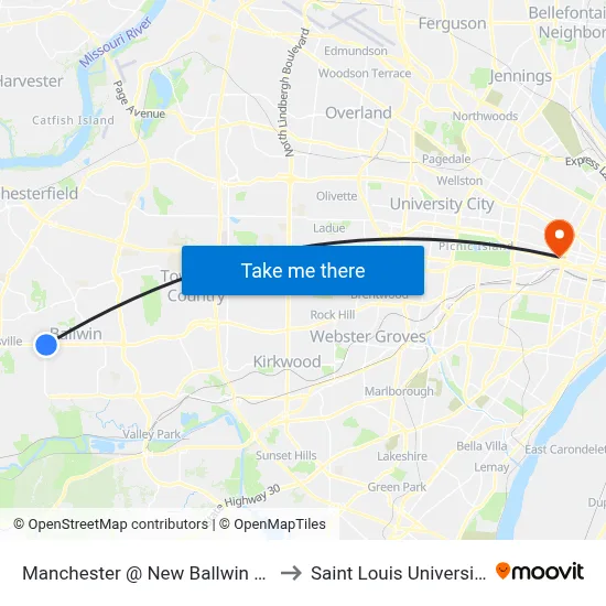 Manchester @ New Ballwin Eb to Saint Louis University map