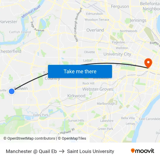 Manchester @ Quail Eb to Saint Louis University map