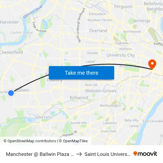 Manchester @ Ballwin Plaza Eb to Saint Louis University map