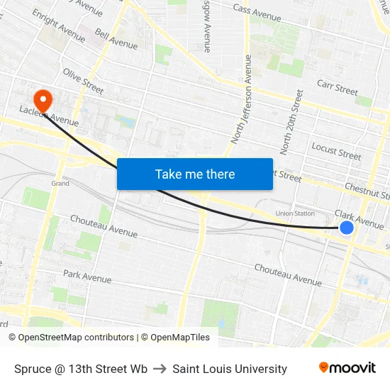 Spruce @ 13th Street Wb to Saint Louis University map