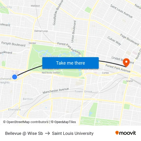 Bellevue @ Wise Sb to Saint Louis University map