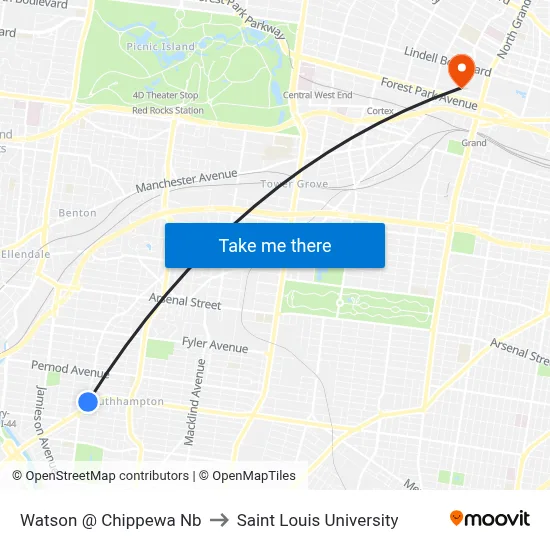 Watson @ Chippewa Nb to Saint Louis University map