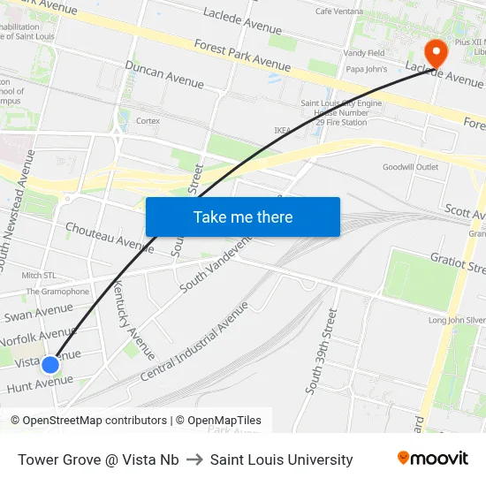 Tower Grove @ Vista Nb to Saint Louis University map