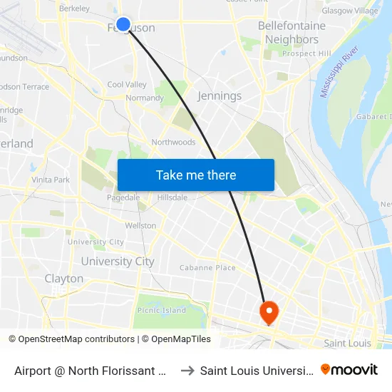 Airport @ North Florissant Wb to Saint Louis University map