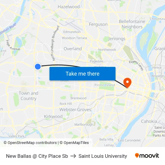 New Ballas @ City Place Sb to Saint Louis University map