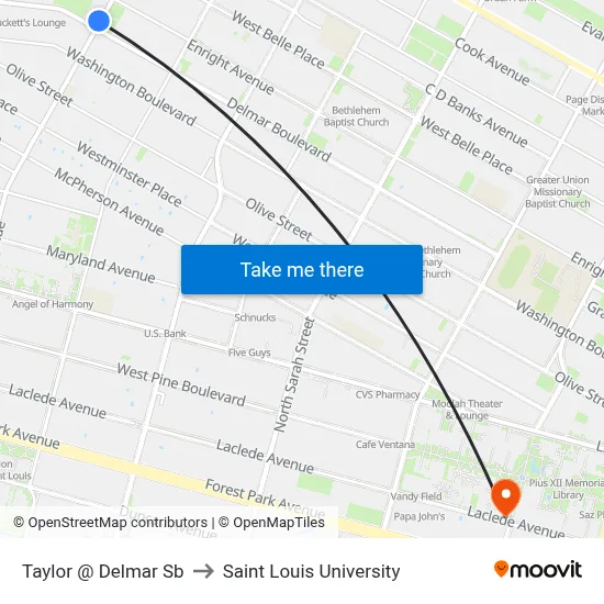 Taylor @ Delmar Sb to Saint Louis University map