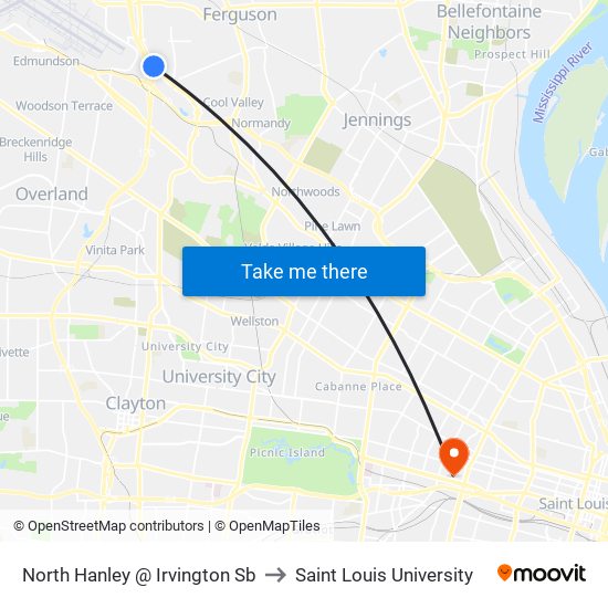 North Hanley @ Irvington Sb to Saint Louis University map
