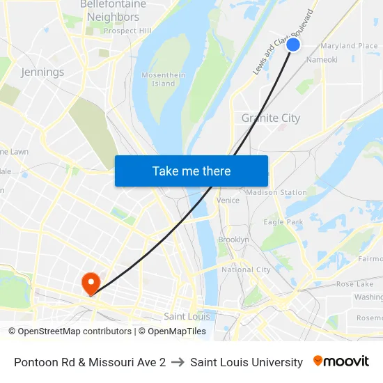 Pontoon Rd & Missouri Ave 2 to Saint Louis University map