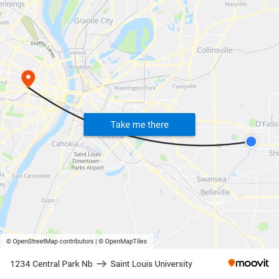 1234 Central Park Nb to Saint Louis University map