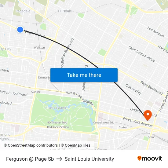Ferguson @ Page Sb to Saint Louis University map