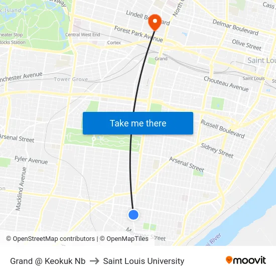Grand @ Keokuk Nb to Saint Louis University map