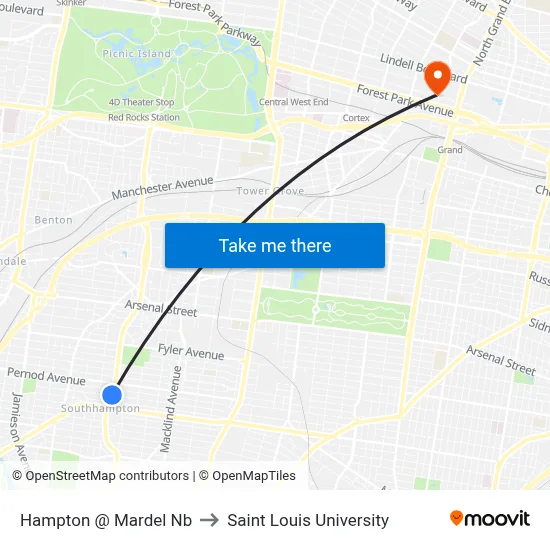 Hampton @ Mardel Nb to Saint Louis University map