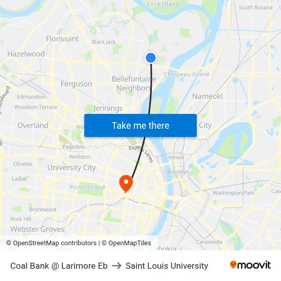 Coal Bank @ Larimore Eb to Saint Louis University map