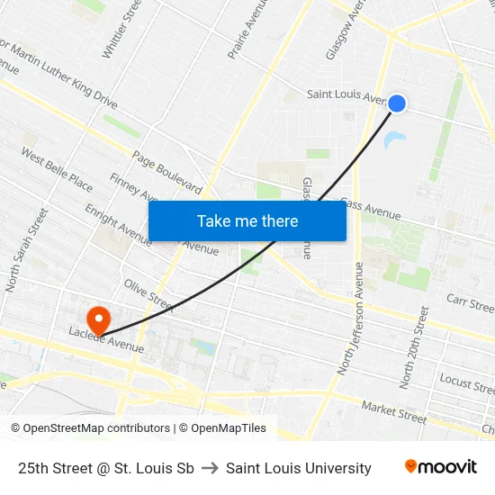 25th Street @ St. Louis Sb to Saint Louis University map