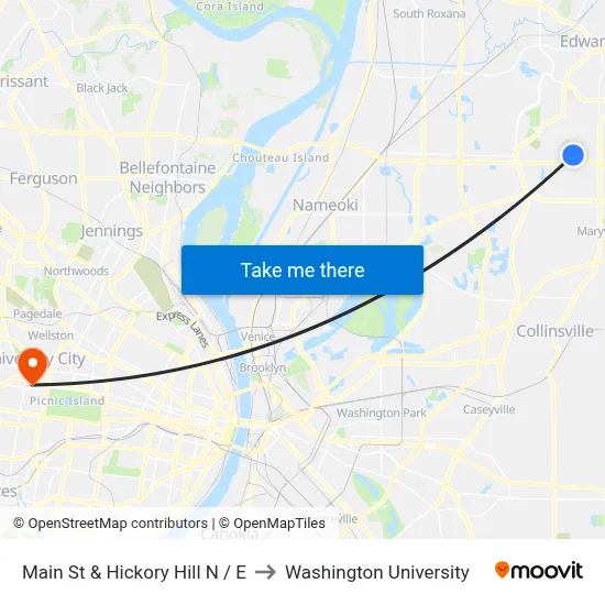 Main St & Hickory Hill N / E to Washington University map