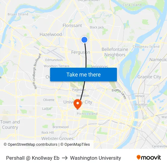 Pershall @ Knollway Eb to Washington University map