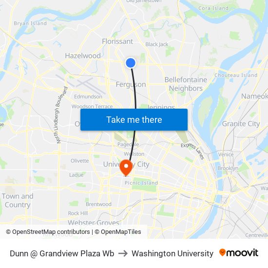 Dunn @ Grandview Plaza Wb to Washington University map