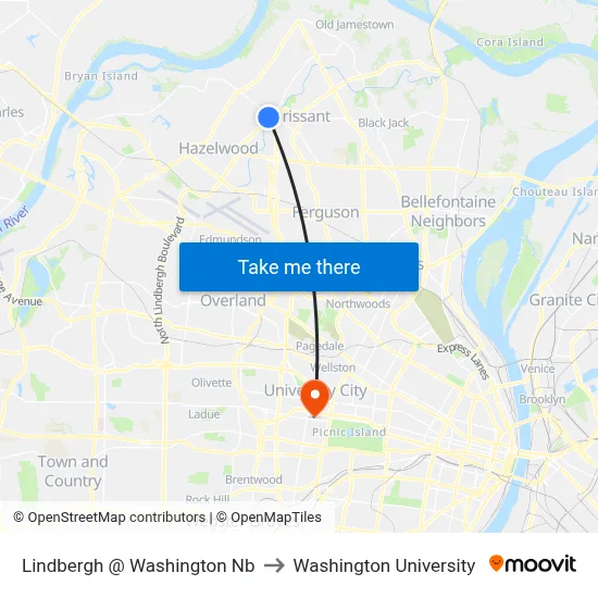 Lindbergh @ Washington Nb to Washington University map