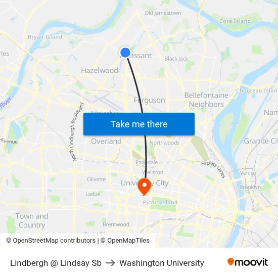 Lindbergh @ Lindsay Sb to Washington University map