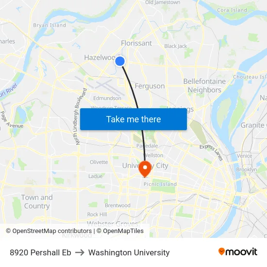 8920 Pershall Eb to Washington University map