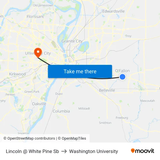 Lincoln @ White Pine Sb to Washington University map