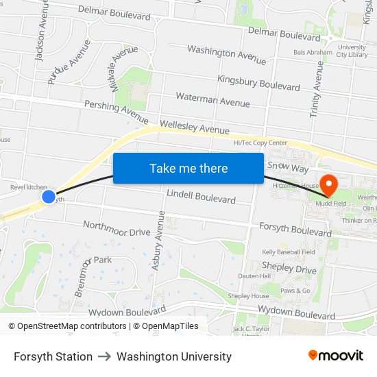 Forsyth Station to Washington University map