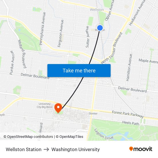 Wellston Station to Washington University map