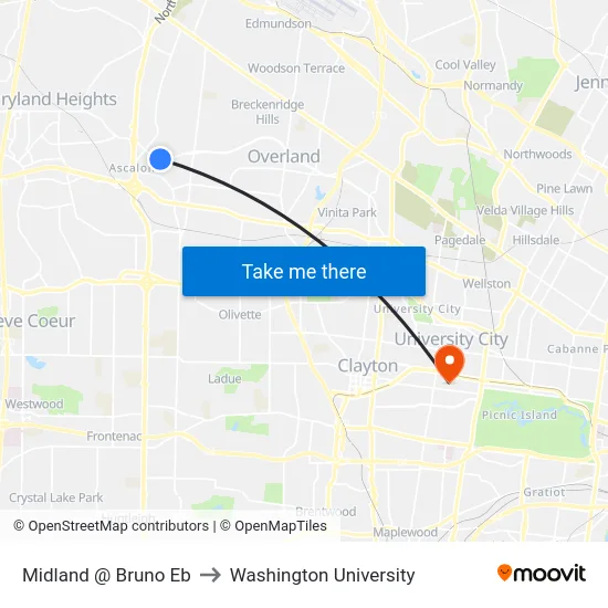 Midland @ Bruno Eb to Washington University map